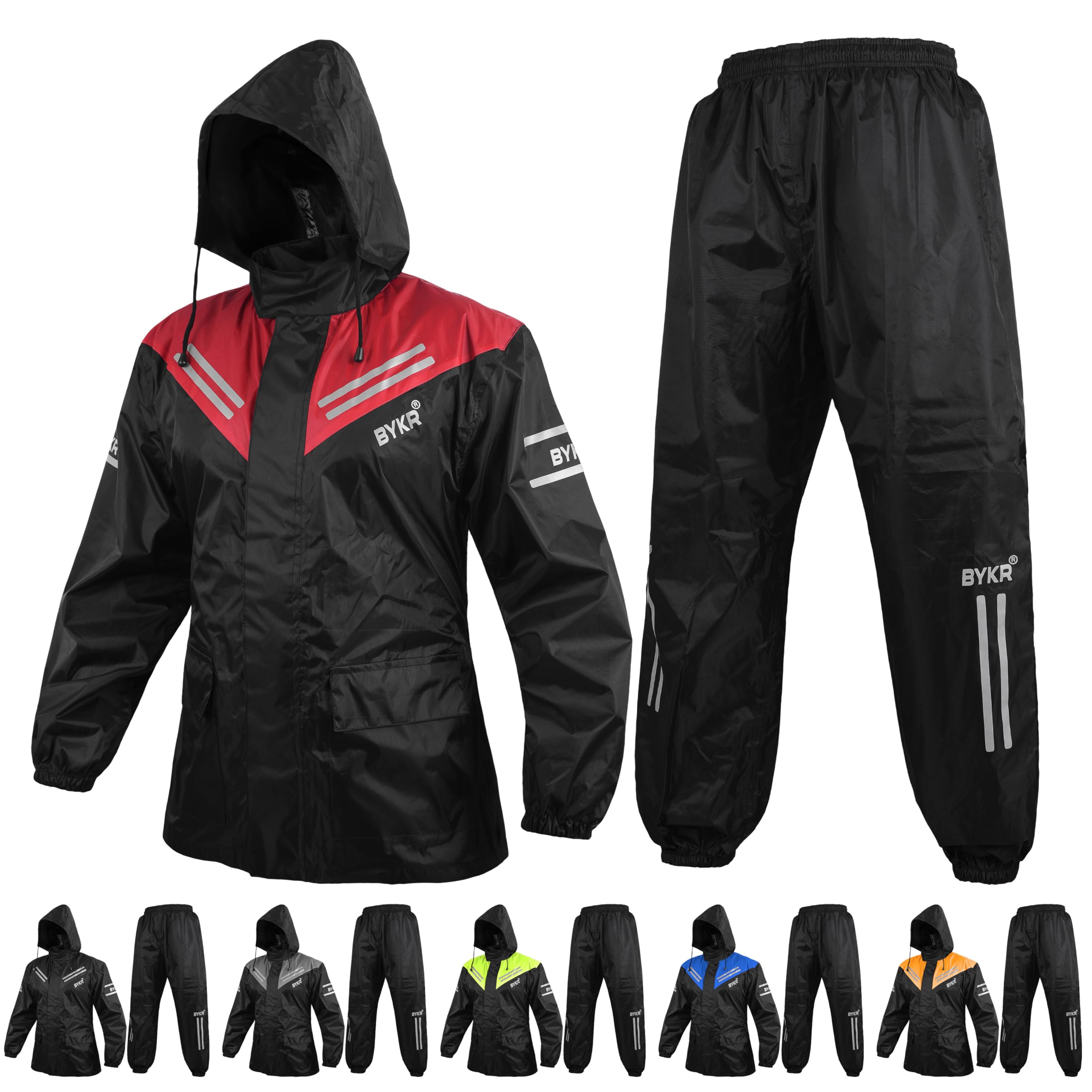 BYKR Waterproof Outdoors Motorcycle Rain Suits for Men & Women Cycling 2-Piece Breathable & Windproof Wet Weather Protection Motocross Rain Gear Reflective Rainwear All Sports Riding Rainsuit