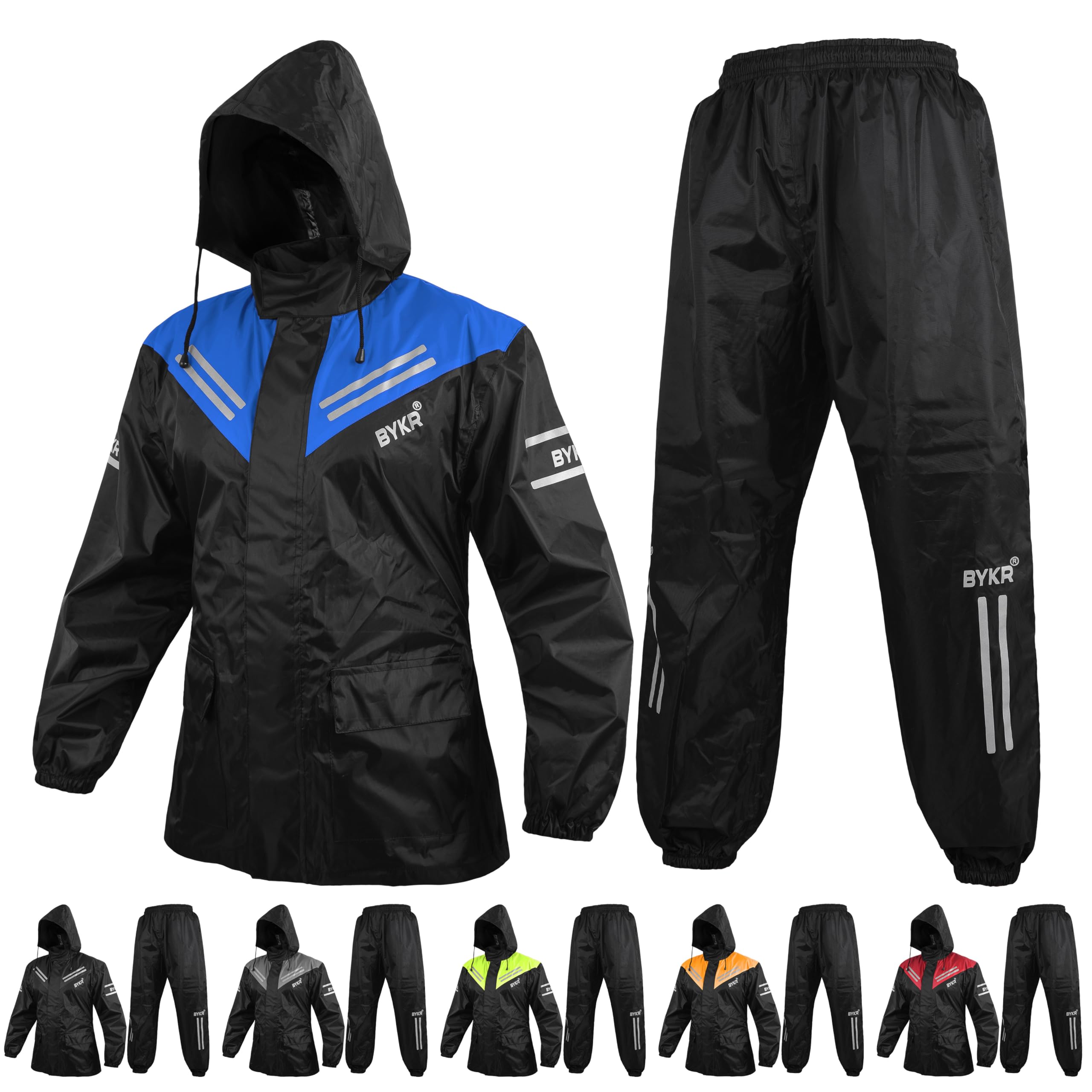 BYKR Waterproof Outdoors Motorcycle Rain Suits for Men & Women Cycling 2-Piece Breathable & Windproof Wet Weather Protection Motocross Rain Gear Reflective Rainwear All Sports Riding Rainsuit