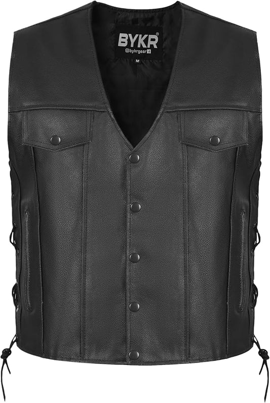 BYKR Leather Motorcycle Vest for Men & Women Biker Vests For Everyday Motorbike Riding Club All Purpose With Adjustable Sides