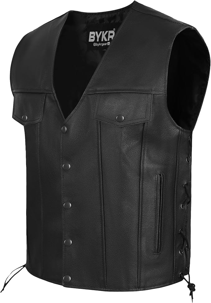 BYKR Leather Motorcycle Vest for Men & Women Biker Vests For Everyday Motorbike Riding Club All Purpose With Adjustable Sides